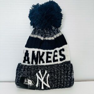 New Era Blue and White New York Yankees Pom Beanie Hat